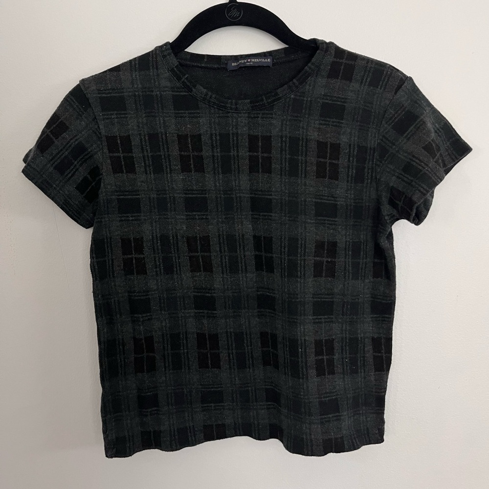 Brandy Melville Black and Gray Plaid Preppy T-shirt Clueless 90s Y2K Goth Punk